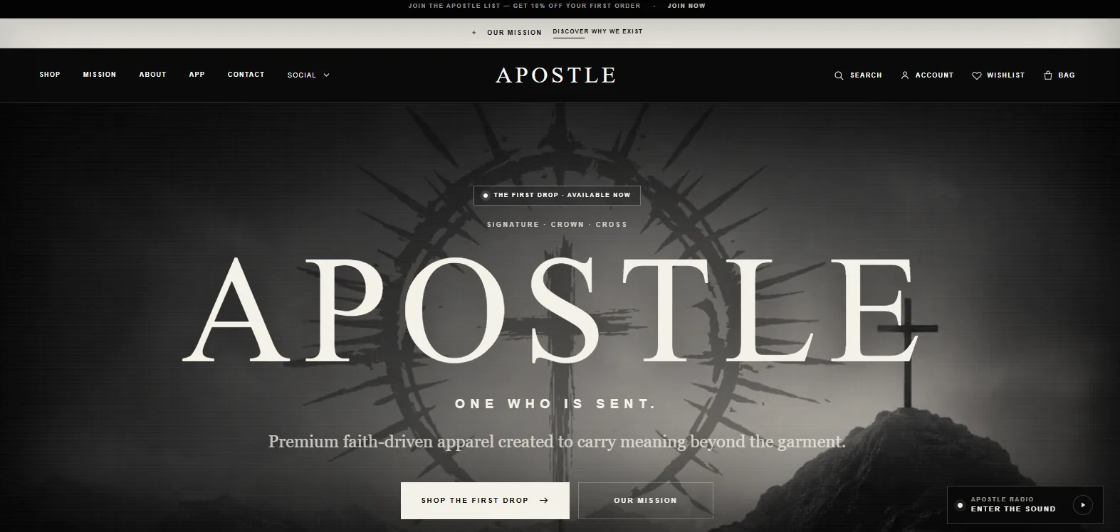 Apostle Clothing Brand Christian streetwear Shopify e-commerce storefront