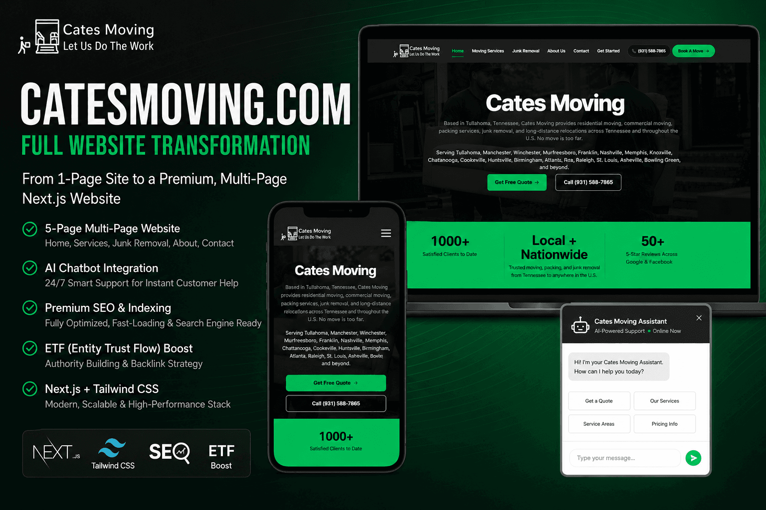 Cates Moving website homepage screenshot