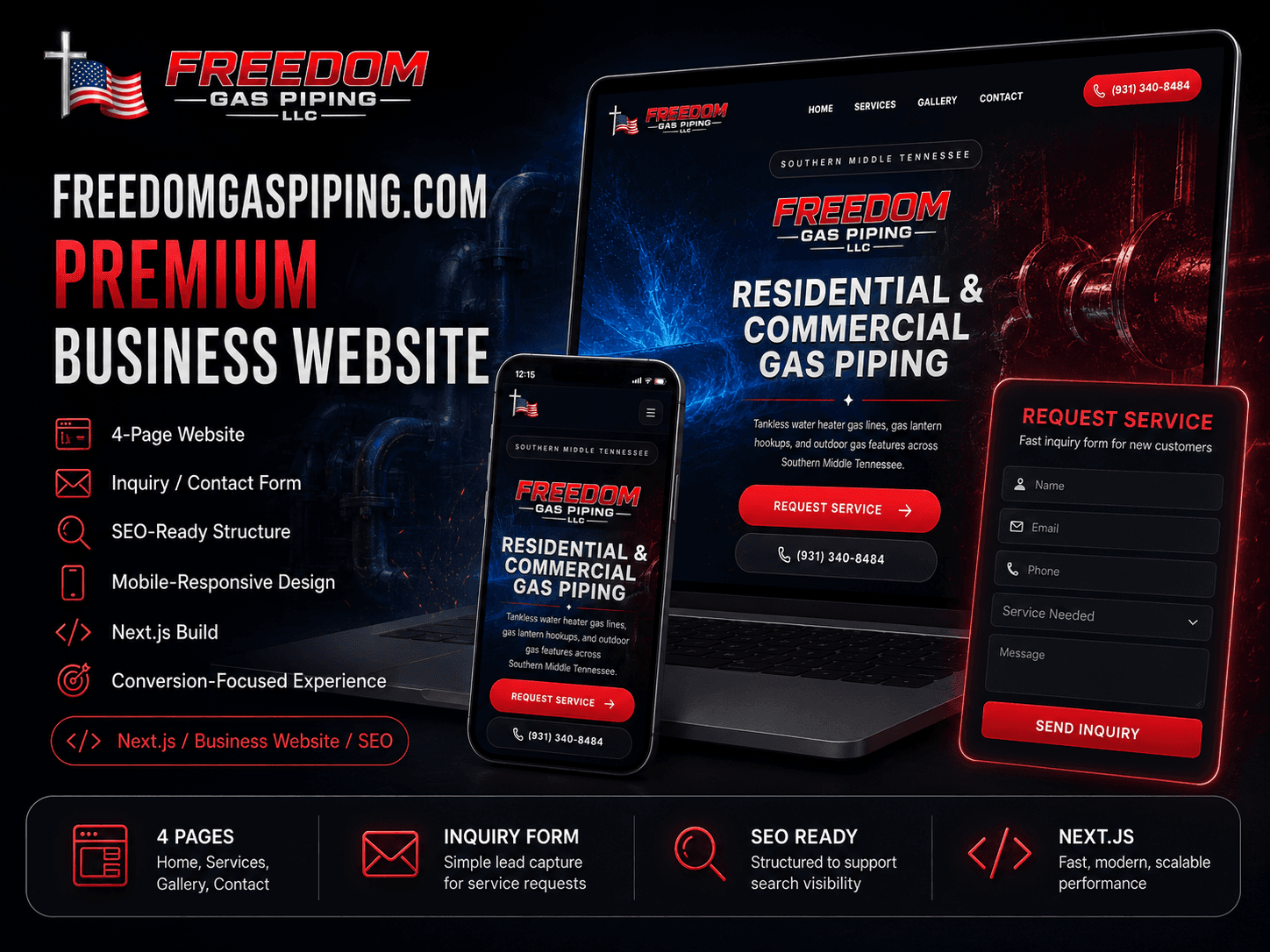 Freedom Gas Piping website homepage screenshot