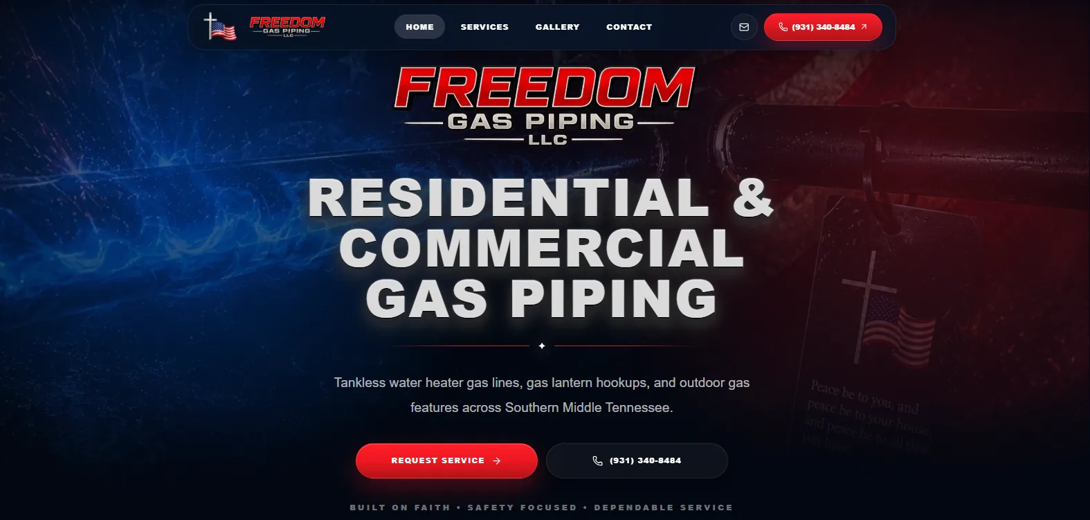 Freedom Gas Piping custom service business website displayed across desktop and mobile